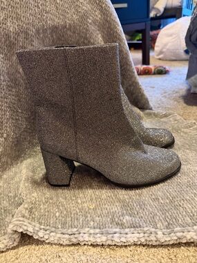 Silver Glitter Block Heel Ankle Boots - Women